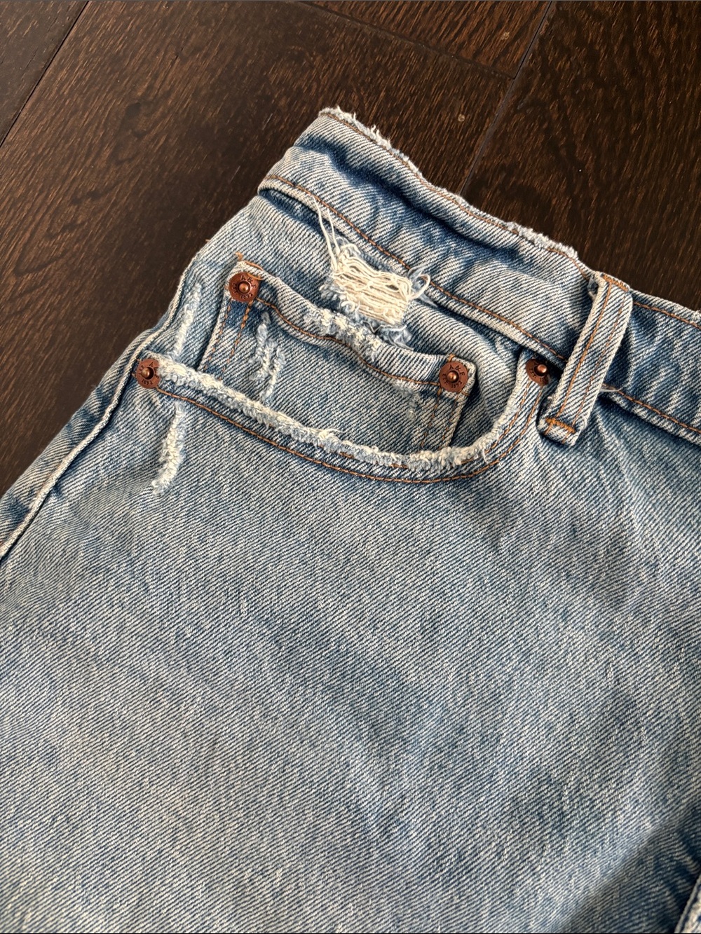 Classic High-Rise Distressed Denim Mom Shorts - Picture 3 of 5
